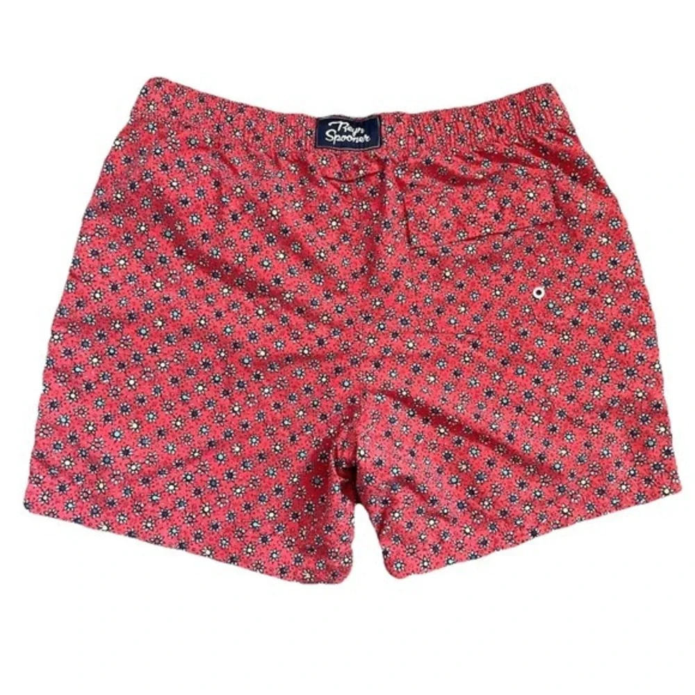 Reyn Spooner Retro Swim Trunks Men Large Red Floral Sun All Over Print Lined